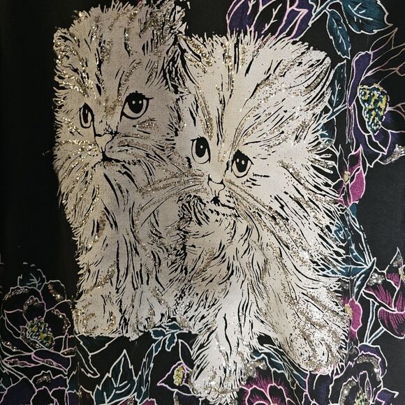 Vintage Black Glitter Kittens Sweatshirt 80s 90s- Tee Dee's, Womens Size Medium - Picture 12 of 12